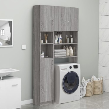 vidaXL Ντουλάπι Μπάνιου Γκρι Sonoma 32x25,5x190cm Επεξεργασμένο Ξύλο