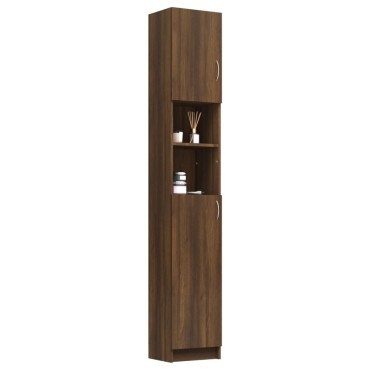 vidaXL Ντουλάπι Μπάνιου Καφέ Δρυς 32x25,5x190cm Επεξεργασμένο Ξύλο