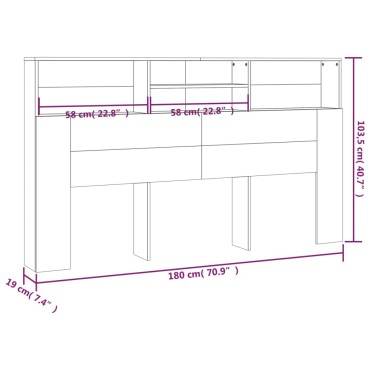 vidaXL Κεφαλάρι Με Αποθηκευτικό Χώρο Λευκό 180x19x103,5cm 1 τεμ.