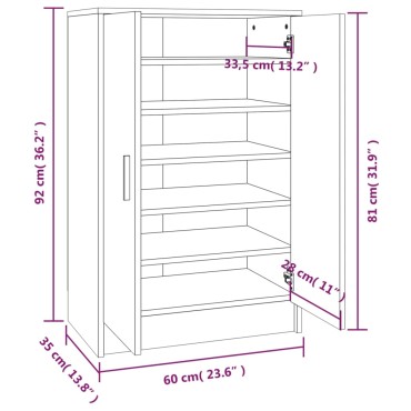 vidaXL Παπουτσοθήκη Καφέ Δρυς 60x35x92cm από Επεξεργασμένο Ξύλο