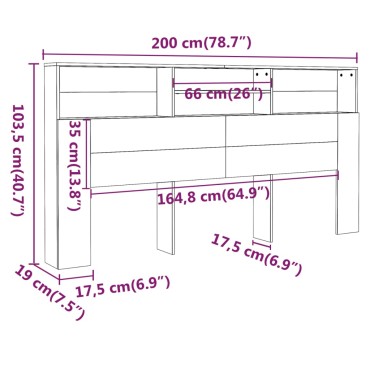 vidaXL Κεφαλάρι Με Αποθηκευτικό Χώρο Λευκό 200x19x103,5cm 1 τεμ.