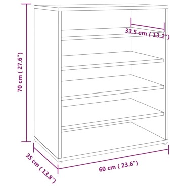 vidaXL Παπουτσοθήκη Γκρι Sonoma 60x35x70cm από Επεξεργασμένο Ξύλο