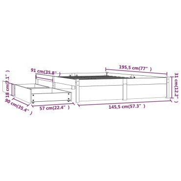 vidaXL Πλαίσιο Κρεβατιού Με Συρτάρια Λευκό 140x190cm 1 τεμ. - Μονό