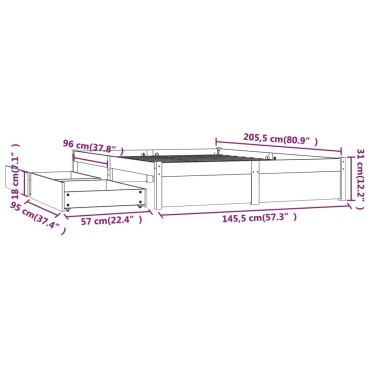 vidaXL Πλαίσιο Κρεβατιού με Συρτάρια Λευκό 140x200cm 1 τεμ. - Διπλό