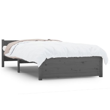 vidaXL Πλαίσιο Κρεβατιού Γκρι 75 x 190 εκ. από Μασίφ Ξύλο Small Single