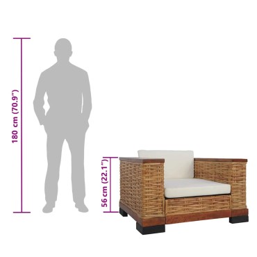 vidaXL Πολυθρόνα από Γνήσιο Ρατάν Καφέ με Μαξιλάρια 94x78x56 cm 1 τεμ.