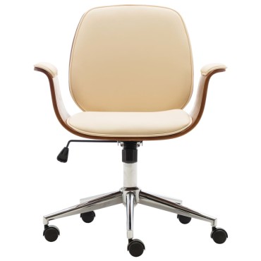 vidaXL Καρέκλα Γραφείου Κρεμ από Λυγισμένο Ξύλο και Συνθετικό Δέρμα 69x56x(80-88)cm 1 τεμ.