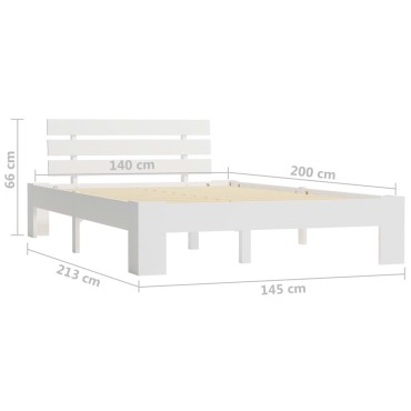 vidaXL Πλαίσιο Κρεβατιού Λευκό 140x200cm από Μασίφ Ξύλο Πεύκου 1 τεμ. - Διπλό
