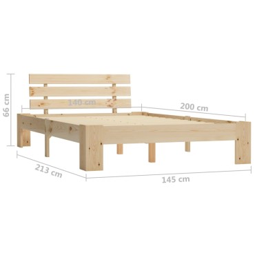 vidaXL Πλαίσιο Κρεβατιού 140x200cm από Μασίφ Ξύλο Πεύκου 1 τεμ. - Διπλό