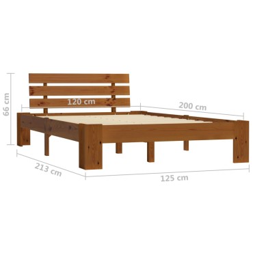 vidaXL Πλαίσιο Κρεβατιού Καφέ Μελί 120 x 200 εκ. Μασίφ Ξύλο Πεύκου