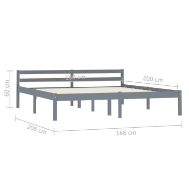 vidaXL Πλαίσιο Κρεβατιού Γκρι 160x200cm από Μασίφ Ξύλο Πεύκου 1 τεμ. - Διπλό