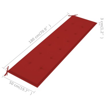 vidaXL Μαξιλάρι Πάγκου Κήπου Κόκκινο 180x50x3cm Ύφασμα Oxford