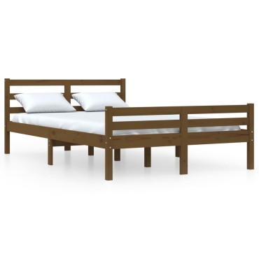 vidaXL Πλαίσιο Κρεβατιού Μελί 135x190cm Ξύλο Πεύκου Double 1 τεμ. - Μονό