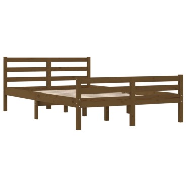 vidaXL Πλαίσιο Κρεβατιού Μελί 135x190cm Ξύλο Πεύκου Double 1 τεμ. - Μονό