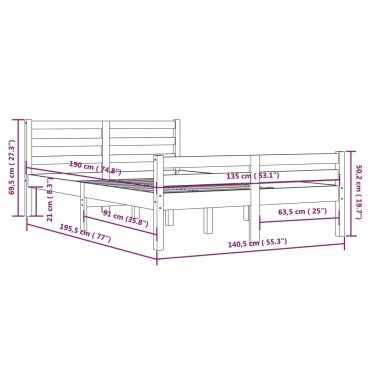 vidaXL Πλαίσιο Κρεβατιού Μελί 135x190cm Ξύλο Πεύκου Double 1 τεμ. - Μονό