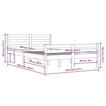 vidaXL Πλαίσιο Κρεβατιού Γκρι 140 x 200 εκ. από Μασίφ Ξύλο