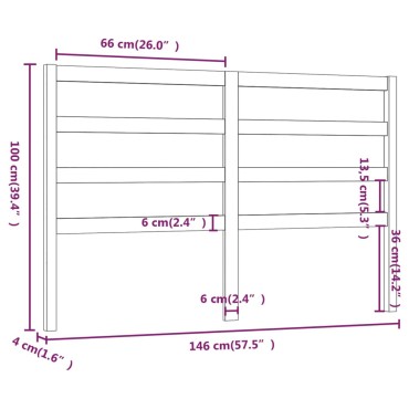 vidaXL Κεφαλάρι Κρεβατιού Μαύρο 146x4x100cm Μασίφ Ξύλο Πεύκου 1 τεμ.
