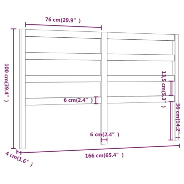 vidaXL Κεφαλάρι Κρεβατιού Μελί 166x4x100cm από Μασίφ Ξύλο Πεύκου 1 τεμ.