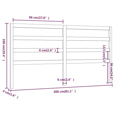 vidaXL Κεφαλάρι Κρεβατιού Γκρι 206x4x100cm από Μασίφ Ξύλο Πεύκου 1 τεμ.