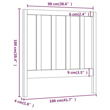 vidaXL Κεφαλάρι Κρεβατιού Μαύρο 106x4x100cm Μασίφ Ξύλο Πεύκου 1 τεμ.