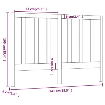 vidaXL Κεφαλάρι Κρεβατιού Γκρι 141x4x100cm από Μασίφ Ξύλο Πεύκου 1 τεμ.