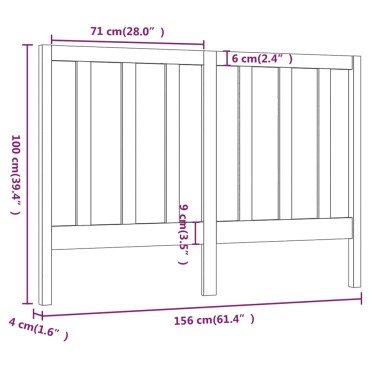 vidaXL Κεφαλάρι Κρεβατιού Μαύρο 156x4x100cm Μασίφ Ξύλο Πεύκου 1 τεμ.