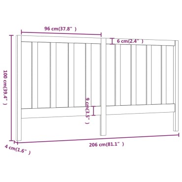 vidaXL Κεφαλάρι Κρεβατιού Λευκό 206x4x100cm Μασίφ Ξύλο Πεύκου 1 τεμ.