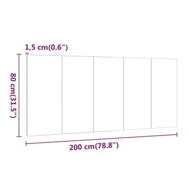 vidaXL Κεφαλάρι Κρεβατιού Γκρι Σκυροδέματος 200x1,5x80cm Επεξ. Ξύλο 1 τεμ.