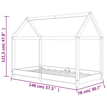 vidaXL Πλαίσιο Κρεβατιού Παιδικό Λευκό 70x140cm Μασίφ Ξύλο Πεύκου 1 τεμ. - Μονό