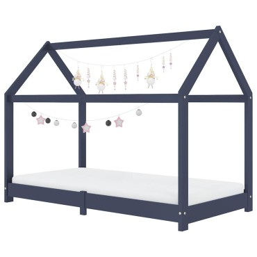 vidaXL Πλαίσιο Κρεβατιού Παιδικό Γκρι 70x140cm Μασίφ Ξύλο Πεύκου 1 τεμ. - Μονό