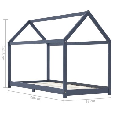 vidaXL Πλαίσιο Κρεβατιού Παιδικό Γκρι 90x200cm από Μασίφ Ξύλο Πεύκου 1 τεμ. - Μονό