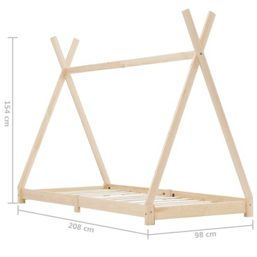 vidaXL Πλαίσιο Κρεβατιού Παιδικό 90x200cm από Μασίφ Ξύλο Πεύκου 1 τεμ. - Μονό