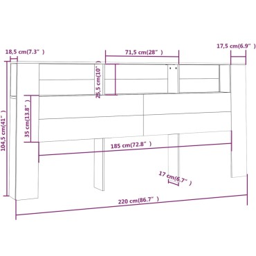 vidaXL Κεφαλάρι Με Αποθηκευτικό Χώρο Λευκό 220x18,5x104,5cm 1 τεμ.