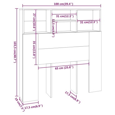 vidaXL Κεφαλάρι Με Αποθηκευτικό Χώρο Λευκό 100x19x103,5cm 1 τεμ.