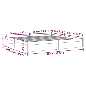vidaXL Πλαίσιο Κρεβατιού 180 x 200 εκ. Μασίφ Ξύλο Super King Size