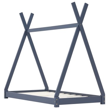 vidaXL Πλαίσιο Κρεβατιού Παιδικό Γκρι 90x200cm από Μασίφ Ξύλο Πεύκου 1 τεμ. - Μονό