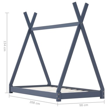 vidaXL Πλαίσιο Κρεβατιού Παιδικό Γκρι 90x200cm από Μασίφ Ξύλο Πεύκου 1 τεμ. - Μονό