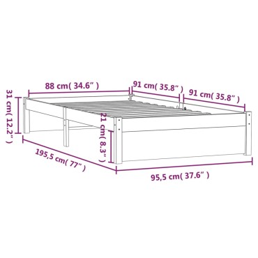vidaXL Πλαίσιο Κρεβατιού Λευκό 90x190cm Μασίφ Ξύλο Single 1 τεμ. - Μονό