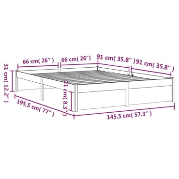 vidaXL Πλαίσιο Κρεβατιού Λευκό 140x190cm από Μασίφ Ξύλο 1 τεμ. - Μονό