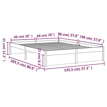 vidaXL Πλαίσιο Κρεβατιού Λευκό 140x200cm από Μασίφ Ξύλο 1 τεμ. - Διπλό