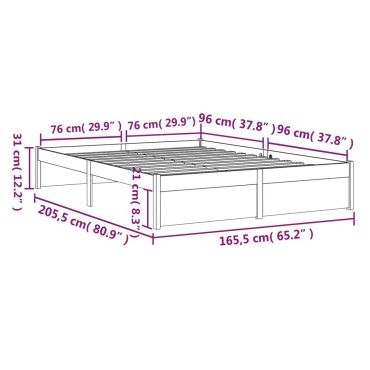 vidaXL Σκελετός Κρεβατιού Χωρίς Στρώμα 160x200cm Μασίφ Ξύλο 1 τεμ. - Διπλό