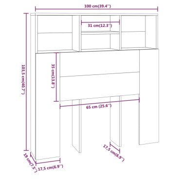vidaXL Κεφαλάρι Με Αποθηκευτικό Χώρο Γκρι Sonoma 100x19x103,5cm 1 τεμ.
