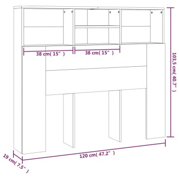 vidaXL Κεφαλάρι Με Αποθηκευτικό Χώρο Γκρι Sonoma 120x19x103,5cm 1 τεμ.