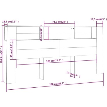 vidaXL Κεφαλάρι Με Αποθηκευτικό Χώρο Καφέ Δρυς 220x18,5x104,5cm 1 τεμ.