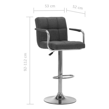 vidaXL Καρέκλα Μπαρ Σκούρο Γκρι Υφασμάτινη 53x52x(92-112)cm 1 τεμ.