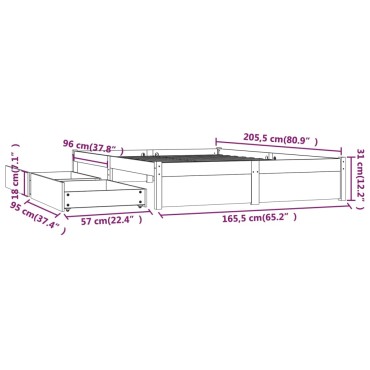 vidaXL Πλαίσιο Κρεβατιού με Συρτάρια Λευκό 160x200cm 1 τεμ. - Διπλό