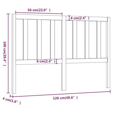 vidaXL Κεφαλάρι Κρεβατιού Λευκό 126x4x100cm Μασίφ Ξύλο Πεύκου 1 τεμ.