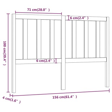 vidaXL Κεφαλάρι Κρεβατιού Γκρι 156x4x100cm από Μασίφ Ξύλο Πεύκου 1 τεμ.