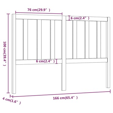 vidaXL Κεφαλάρι Κρεβατιού Λευκό 166x4x100cm Μασίφ Ξύλο Πεύκου 1 τεμ.