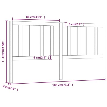 vidaXL Κεφαλάρι Κρεβατιού Μαύρο 186x4x100cm Μασίφ Ξύλο Πεύκου 1 τεμ.